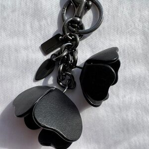 Coach black leather Tea Rose key chain/ Bag charm